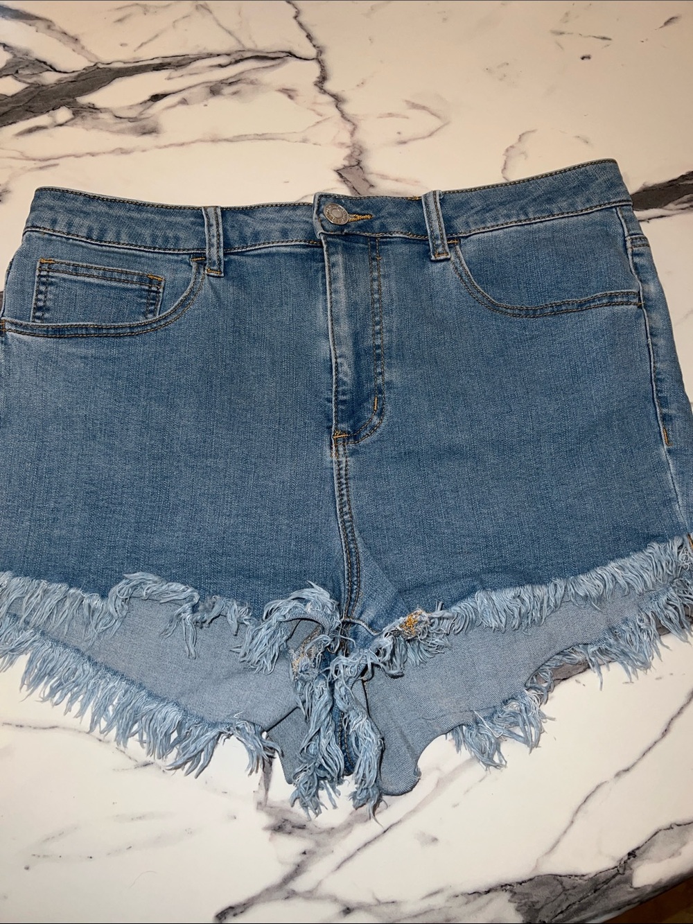 Fashion to Figure Tabria Majors X FTF Light Blue Denim Shorts Size 16